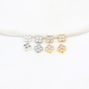 Four Leaf Clover Zircon <b>Spacer</b> Beads 7mm Gold Plated Silver Jewelry Findings DIY Accessories FGT550 - Product Image 3