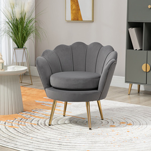 HOMCOM Vintage Design Blue <b>Velvet</b> Armchair, High Back Bedroom <b>Chair</b> 76x67x74cm, <b>Grey</b> - Product Image 2
