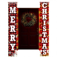 Bannière de porte personnalisée pour Noël, 71x12 pouces, en polyester, motif écossais rouge et noir, panneau suspendu OEM pour détaillants