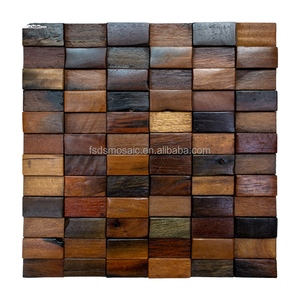 Décoration murale moderne pour salon d'hôtel, mosaïque en parquet carré brun artisanal, design graphique 3D - Product Image 2
