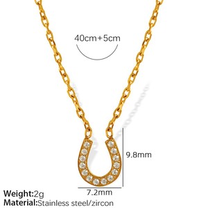 18K Gold Plated Micro Pave Zircon Horseshoe <b>U</b> Pendant Stainless Steel Dainty Clavicle Necklace For Women - Product Image 3