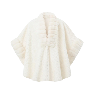 Women Stylish Faux Fur Lapel Shawl <b>Cloak</b> Casual Batwing Sleeve Cape Winter Warm Knitted Shawl for Party Snow Sports Trip - Product Image 1