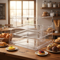 Vitrine de Comptoir Commerciale Rectangulaire Moderne en Acrylique pour Aliments, Présentoir de Boulangerie à 3 Plateaux, Ouverture Facile par le Haut, Porte Arrière en Plexiglas