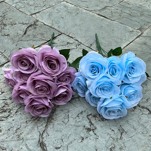 Flores de Seda para Decoração de Casa, Parede Floral para Casamento, 9 Rosas Simuladas, Atacado - Product Image 4