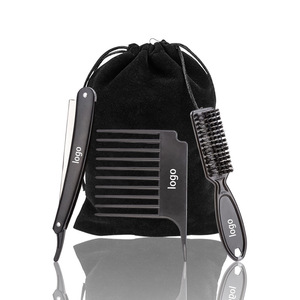 Wanmei Beard Grooming Set Razor Hairbrush Fleece Bag Black Plastic 3 Piece <b>Shaving</b> <b>Kit</b> For Men Facial Hair Care - Product Image 1