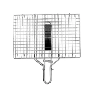 Folding Portable Fish Vegetables Shrimp Wire Mesh Stainless Steel Baking BBQ Grill Basket