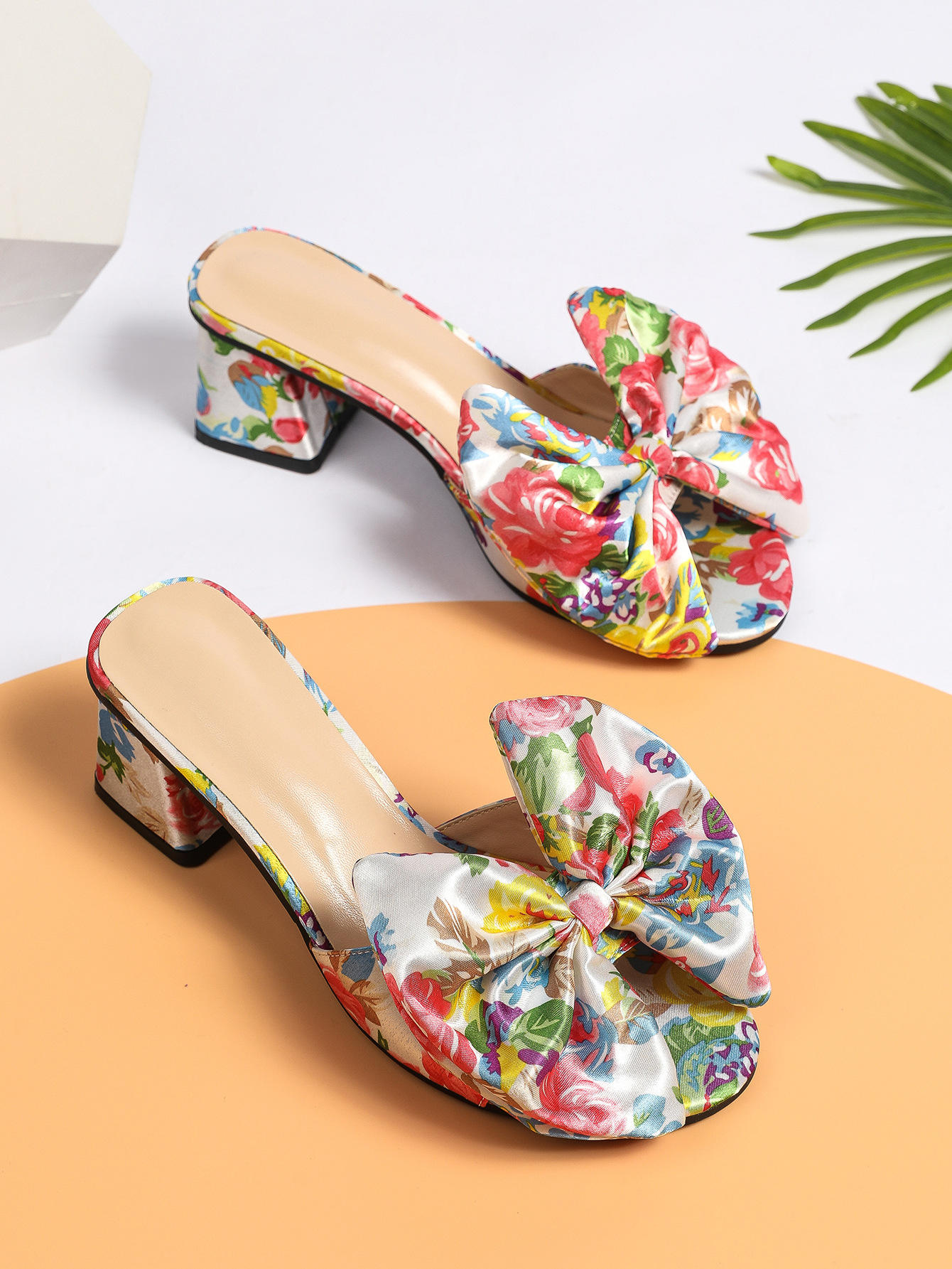 BUSY GIRL S4479 Low Heel Shoes Sandal Heel Woman Summer Rose Flower Print  Sandals for Women slippers Low Heels for Ladies