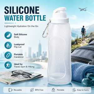 Bouteille d'eau pliable en silicone de qualité alimentaire, sans BPA, étanche, avec valve anti-morsure, résistante à la température, idéale pour le cyclisme et les voyages en extérieur - Product Image 1