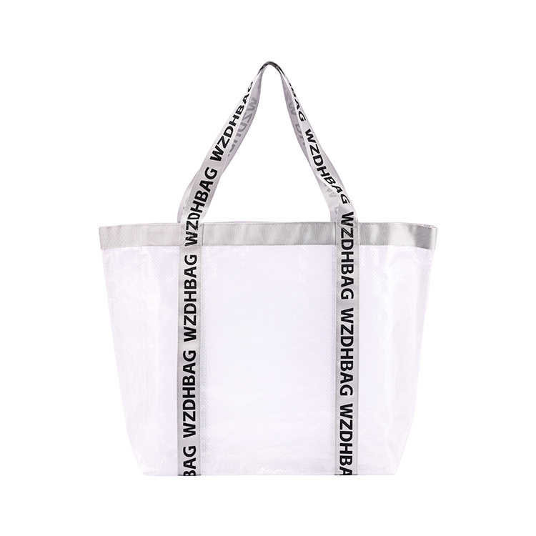Custom Printed Large Clear PP Woven Tote Bag Reusable Laminated Waterproof Grocery Shopping Bag with Handle