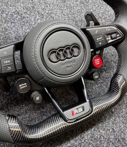 Volante de cuero de fibra de carbono personalizado para <span class=keywords><strong>Audi</strong></span> A1 A3 A4 A5 A6 A7 RS R8 <span class=keywords><strong>RS3</strong></span> C7 Q5 Q7 S3 8V B8 B9 S4 Q3 TT-Ajuste universal - Product Image 1