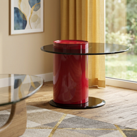 Table basse sur mesure en HDF peint avec plateau en verre moderne, base sculpturale, pour projet hôtelier au Mexique, mobilier de luxe pour hall d'entrée, salon et séjour