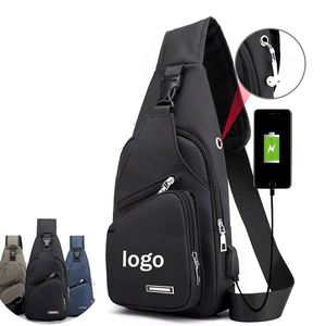 Sacs de poitrine personnalisés avec logo, grande capacité, port de chargement USB, en nylon durable avec fermeture éclair, pour activités de plein air, affaires, mode, en PU - Product Image 1