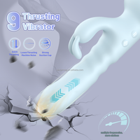 Vibromasseur Lapin Étanche IPX7 à 9 Modes de Poussée et de Vibration avec Ventouse, Godemiché pour Stimulation Profonde du Point G et du Clitoris pour Femmes