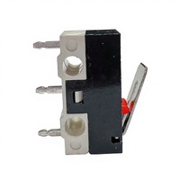 Micro-interrupteur de fin de course PCB L8.0mm, mini-bouton poussoir à levier, contact rouge, 3 broches droites, noir/blanc, cuivre, plastique, 250V 3A