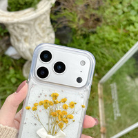 Coques de téléphone antichoc en TPU véritable pour 17 Pro, motif floral, artisanat époxy, nœud papillon, fleurs scintillantes, transparentes