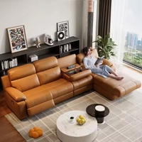 Canapé d'angle multifonctionnel de luxe en cuir PU, canapé électrique intelligent inclinable en forme de L avec table à gobelets