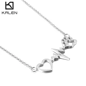 Women Fashion Necklace Cats And Dogs Paws Love Heart Heartbeat Necklace Paw Print Pendants Necklace Jewellery