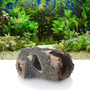 Grande décoration de tronc d'arbre creux en résine écologique Ornement d'écorce de grotte de maison de poisson en bois - Product Image 6