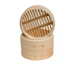 China Manufacture 10 Inch 2 Layers Tier 1 Lid Bamboo Steamer Bamboo Steamer For Cooking