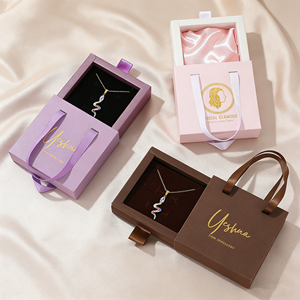 Best-selling Custom-made Cardboard Drawer Jewelry Box with Ribbon, Eco-friendly <b>Ring</b> and Necklace <b>Storage</b> Packaging Box - Product Image 2