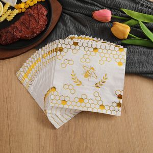 Gold Honeycomb Printed Paper Napkins 330mm Disposable For Themed Party 20 Sheets Per Pack - Product Image 4