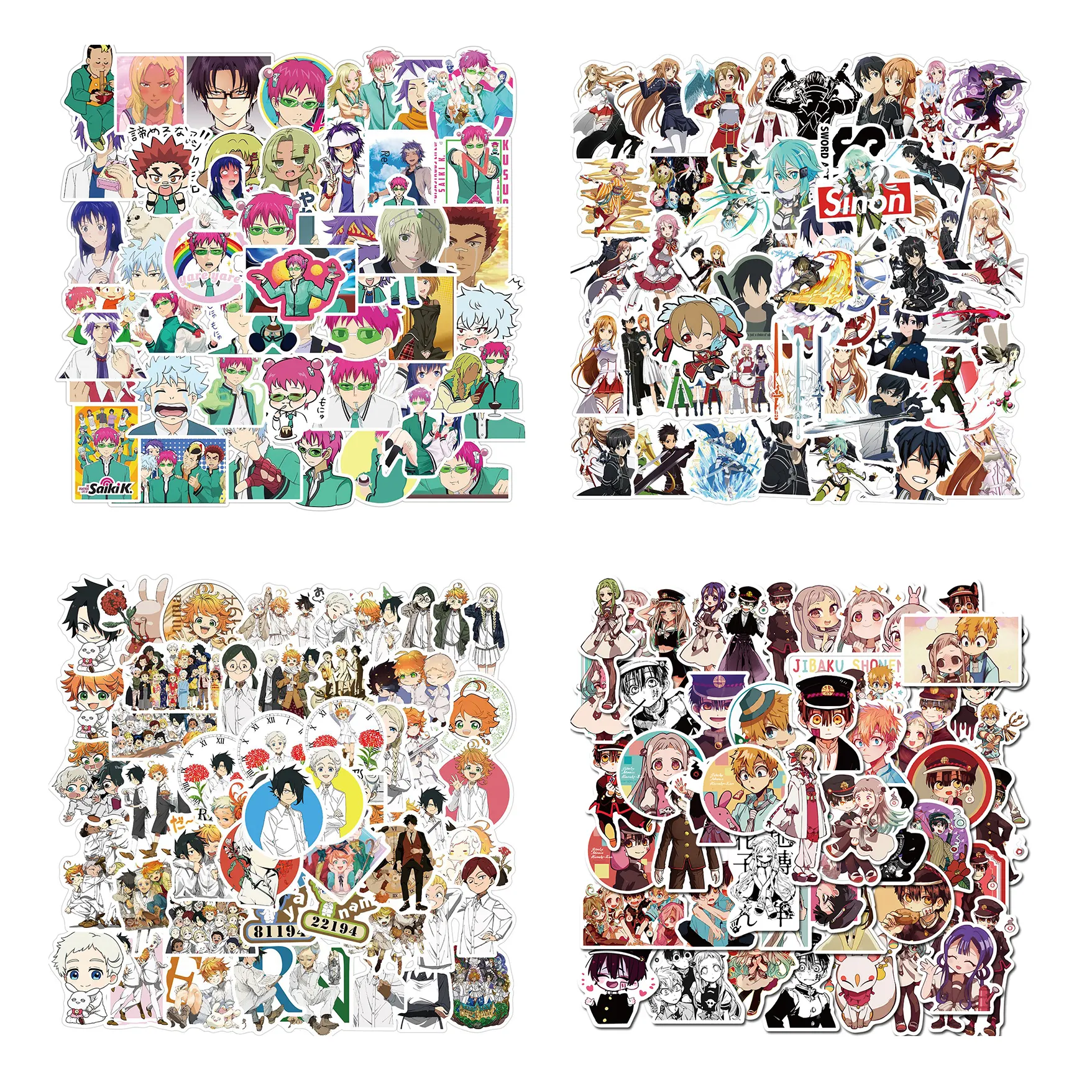 50 Designs Popular Japanese Anime Stickers Waterproof Vinyl Die Cut DBZ Tokyo Ghoul Attack on Titan Stickers