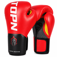 Gants de boxe professionnels TOPN pour adultes en cuir, avec sangle de poignet réglable extensible, fermeture auto-agrippante, soutien du poignet, Muay Thai MMA