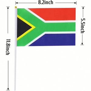Polyester South Africa 14*21 cm Hand Held Waved <b>Flag</b> of South African Small PVC Stick for Campaign Election Decorations - Product Image 2