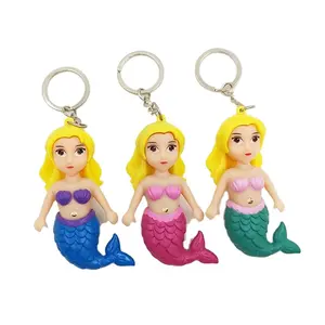 Giveaway Gift Mini 3D Cute Plastic LED light Mermaid Keychain with sound