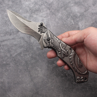 Couteau pliant vintage Dragon & Crâne 8,1 pouces en acier 3Cr13 avec clip, outil EDC extérieur, revêtement titane, OEM