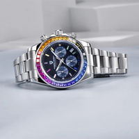 Montre à quartz pour homme PAGANI Design en acier inoxydable PD1644 avec lunette arc-en-ciel, étanche 100 m, chronographe saphir VK63