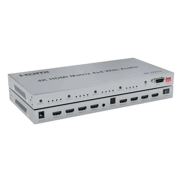 DT-7444SF 4 in 4 Out 4K 60Hz Video HDMI Matrix Switcher 4x4 With Audio and Support RS232