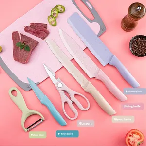 Juego de Cuchillos de Cocina de Acero Inoxidable de Siete Piezas con Mango de Paja de Trigo, Set de Regalo, Cuchillo para Frutas, Cuchillo de Cocina - Product Image 2