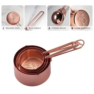 Hot Sale 8 PCS Stainless Steel Rose Gold Slim Handle Measuring Cup And Spoons Set For Powder And Liquid