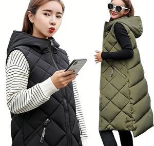 Chaleco largo de lona con capucha para mujer, sin mangas, resistente al viento, abrigo cálido para otoño e invierno <span class=keywords><strong>2021</strong></span> - Product Image 1