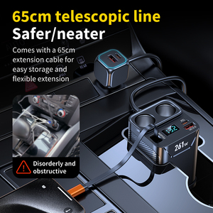 7IN1 261W Car charger with 1meter Extension Cable Dual PD Ports 2QC 3.0 Fast charging Simultaneously individuals Car charger - Product Image 4