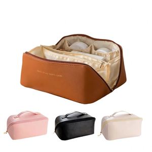 Sac de toilette de voyage personnalisé en gros, souple, avec poignée, fermeture éclair, grande capacité, étanche, pour maquillage, en PU - Product Image 1