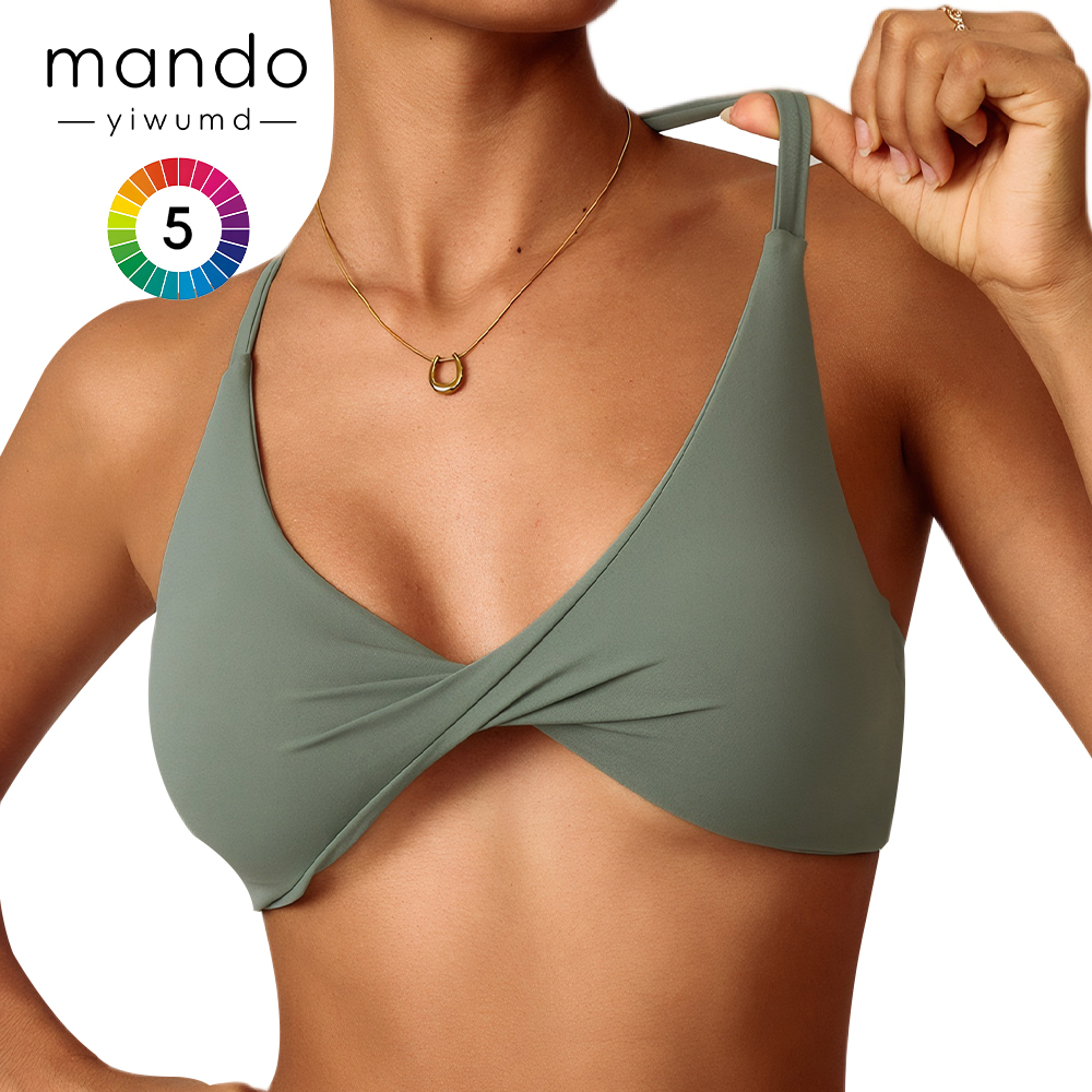 Mando Women Sexy Fitness Workout Athletic Halter Backless Top Gym Fitness Wear Front Cross Twist Sports Bras