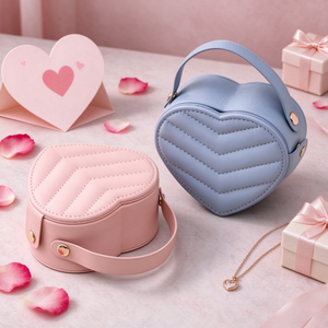 <b>Heart</b>-<b>shaped</b> Quilted PU Leather Jewelry <b>Box</b> With Carry Handle, Small Portable Jewellery Organizer For Gift Packing - Product Image 4
