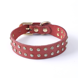 Haustier liefert Qualität Heavy Duty Luxus Echt leder Haustier halsband zwei Linien Strass Hunde halsband Leder - Product Image 3