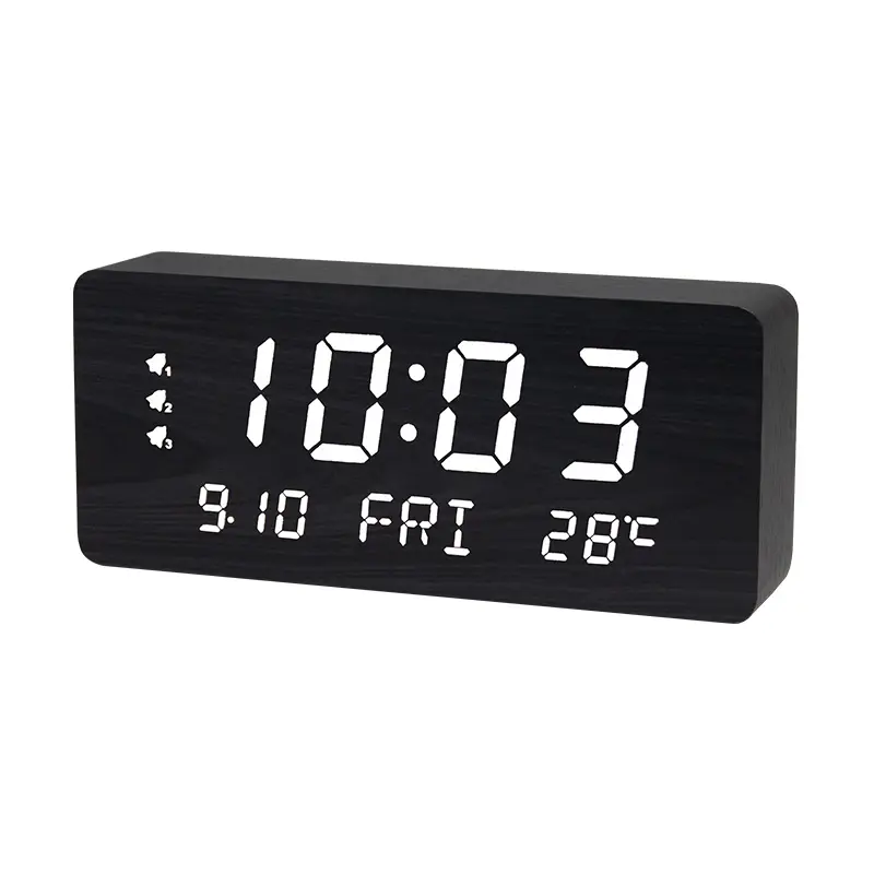 EMAF минималистичные настольные часы для домашнего декора, цифровые настольные часы, деревянный светодиодный будильник, часы с днем, календарем, температурой, настольные часы