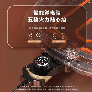 Grill à poisson électrique AUX 6L avec plaque de cuisson plate 1501W-2000W, facile à nettoyer, pour usage domestique - Product Image 4