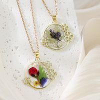 Kalung Bunga Sakura Stainless Steel Trendy Buatan Tangan Liontin Resin Bunga Asli Aksesoris Musim Semi Romantis untuk Wanita