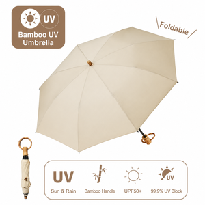 ร่มพับ 2 ตอน น้ำหนักเบา 240 กรัม สไตล์ญี่ปุ่น ป้องกันรังสียูวี UPF50+ ด้ามจับไม้ไผ่ธรรมชาติ เปิดปิดด้วยมือ พร้อมโลโก้ตามสั่ง - Product Image 4