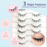 Cils en C de 7-12 mm, lot de 7 paires, faux cils style manga, queue pointue, bande transparente souple, matériau PBT, vente en gros disponible