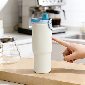 20/30oz Vacuum Insulated Stainless Steel Travel Thermal Mug <strong>Tumbler</strong> <strong>with</strong> Flip Straw <strong>Handle</strong> for Lid <strong>with</strong> Straw <strong>Handle</strong> Food Grade - Product Image 4