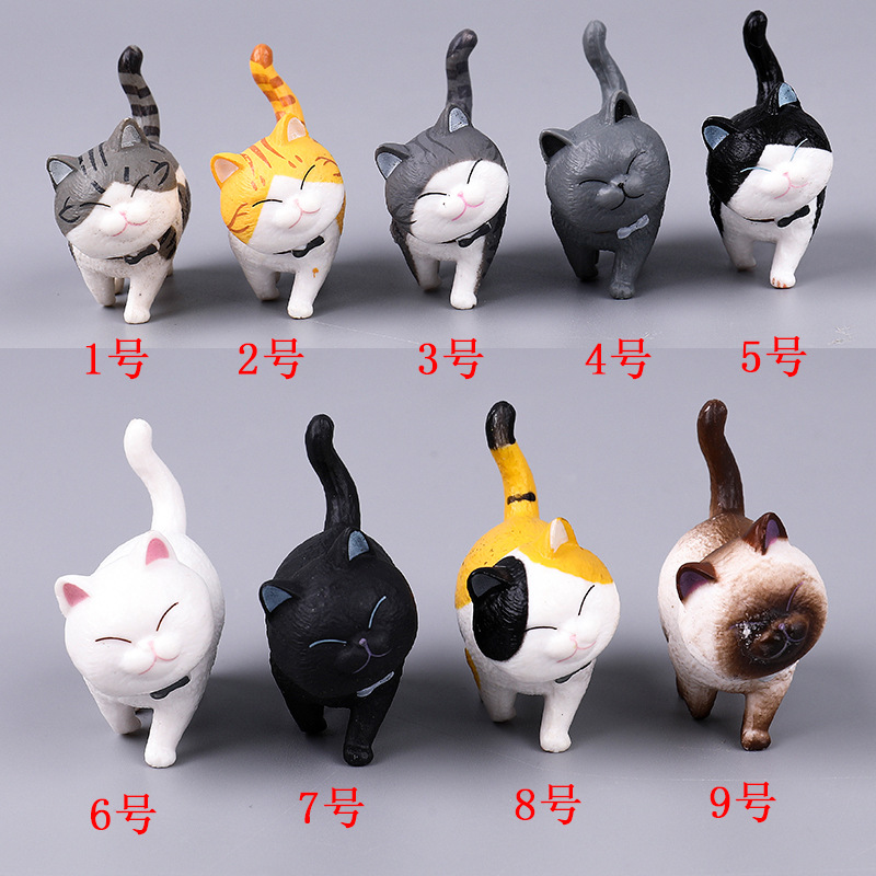Лидер продаж, игрушки в виде мультяшных кошек, экшн-фигурки в виде животных из ПВХ, 4 см, 9 шт., фигурка автомобиля, кукла для офисного стола и украшения дома