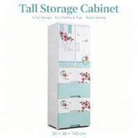 Armoire en plastique pour enfants à 5 niveaux 50x38x145cm, armoire de rangement pour bébé avec porte et tiroirs pour le rangement dans la chambre des enfants