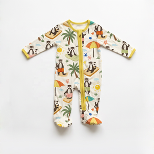 Pyjama bébé unisexe à manches longues avec fermeture éclair bidirectionnelle, imprimé animal, décontracté, <span class=keywords><strong>en</strong></span> coton biologique ODM, avec pieds - Product Image 1