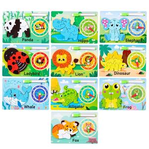 Reloj de Madera Educativo para Niños, Juguete de Aprendizaje de Tiempo con Animales, Rompecabezas, Tablero de <span class=keywords><strong>Dibujo</strong></span> 3 en 1, Montessori, Educación Temprana, Combinación de Formas - Product Image 2